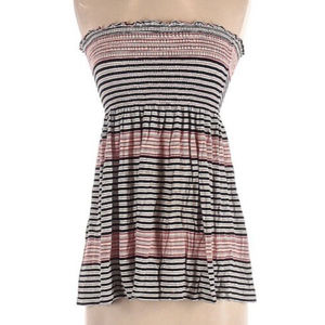M.S.S.P Smocked Strapless Tube Top Size Small Stretch Stripe Babydoll White Pink
